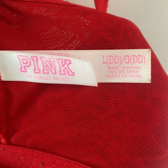 (A55) Victorias Secret PINK Lace Padded Push Up Bralette Bra Red, Sz L DD)/G(DD) - Picture 8 of 10